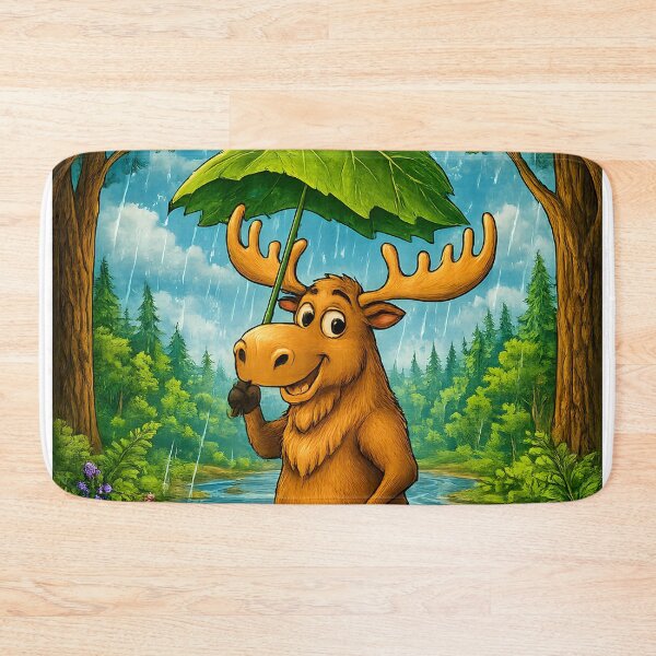 Item preview, Rainy Day Moose | Whimsical Forest Nature Art designed and sold by Clothes With Smiling Animals Walt Gral.