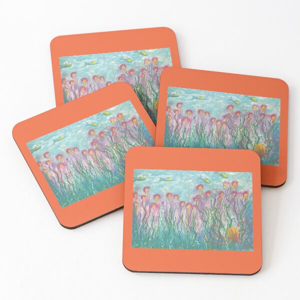 Item preview, Under The Sea Watercolor With Pink Jellyfish, and Orange and Pink Octopus designed and sold by Kimberly Sells Studio.