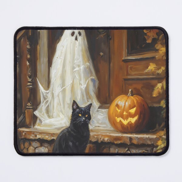 Item preview, Black Cat and Ghost Halloween Pumpkin Autumn Art designed and sold by DarkHolyQueen.