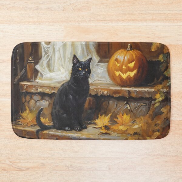 Item preview, Black Cat and Ghost Halloween Pumpkin Autumn Art designed and sold by DarkHolyQueen.