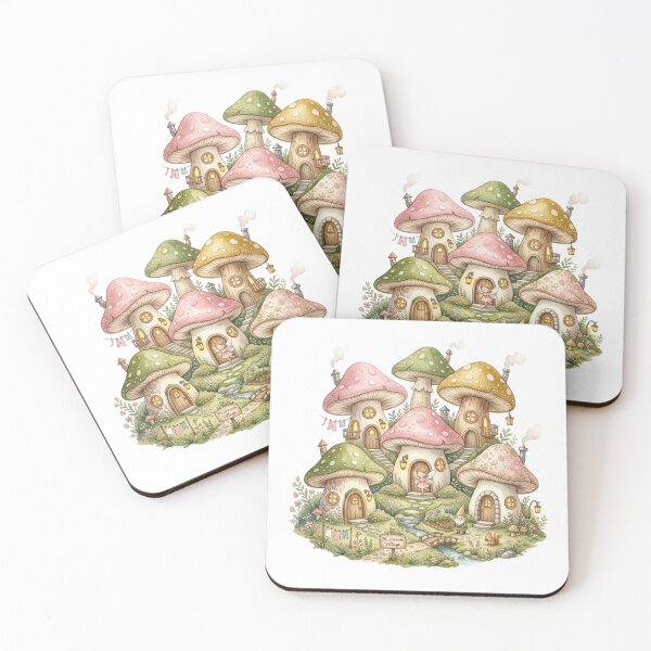 Item preview, Cute Mushroom Village Cottagecore Fairy Watercolor Art designed and sold by Arobinoz.