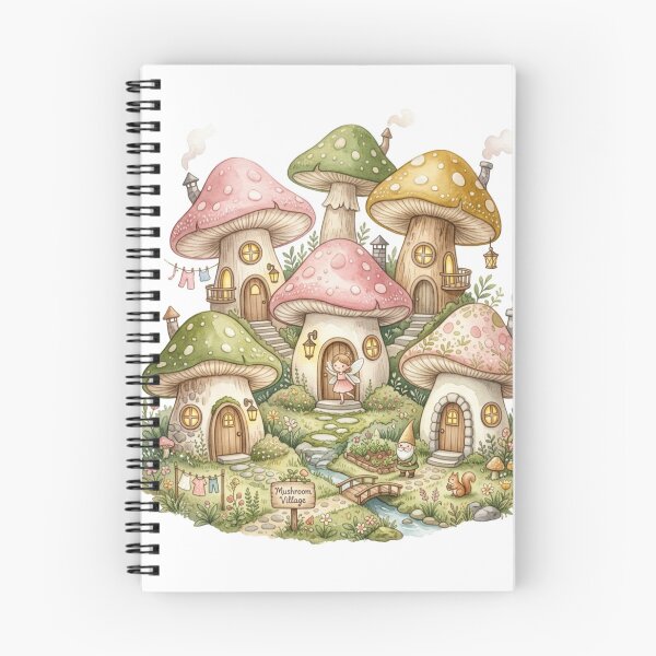 Item preview, Cute Mushroom Village Cottagecore Fairy Watercolor Art designed and sold by Arobinoz.