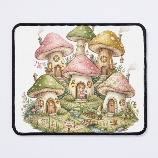 Item preview, Cute Mushroom Village Cottagecore Fairy Watercolor Art designed and sold by Arobinoz.