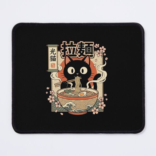 Item preview, Black Cat Eating Ramen Bowl Japanese Kawaii Art designed and sold by SiarheiYur.
