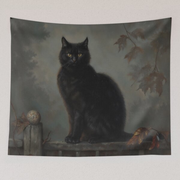 Item preview, Black Cat on Fence Halloween Pumpkin Autumn Art designed and sold by DarkHolyQueen.