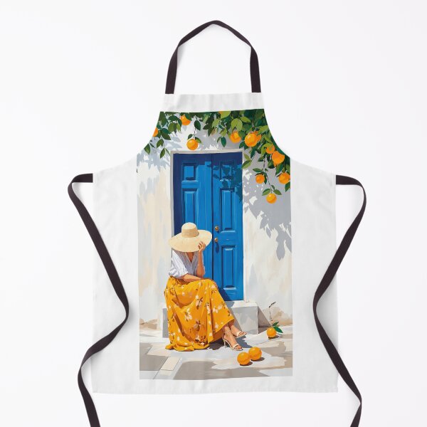 Item preview, Mediterranean Blue Door & Orange Tree | Summer Coastal Wall Art designed and sold by ArtesioByZaber.