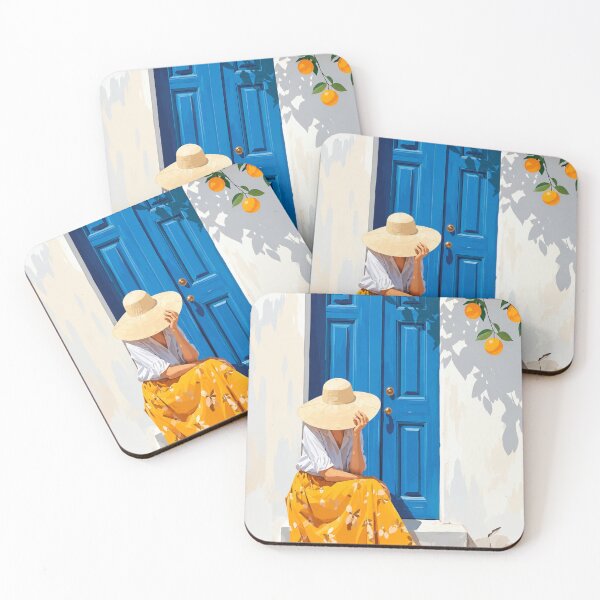 Item preview, Mediterranean Blue Door & Orange Tree | Summer Coastal Wall Art designed and sold by ArtesioByZaber.