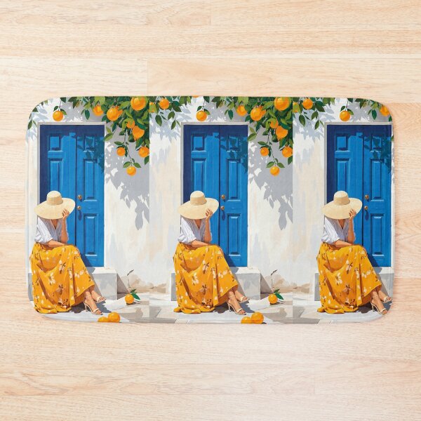 Item preview, Mediterranean Blue Door & Orange Tree | Summer Coastal Wall Art designed and sold by ArtesioByZaber.
