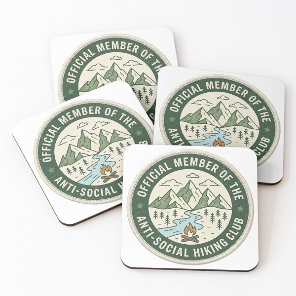 Item preview, Retro Anti-Social Hiking Club Vector Badge, Minimalist Mountain & River designed and sold by YourWearPulse.