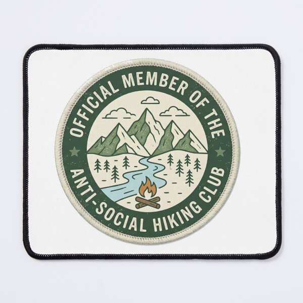Item preview, Retro Anti-Social Hiking Club Vector Badge, Minimalist Mountain & River designed and sold by YourWearPulse.