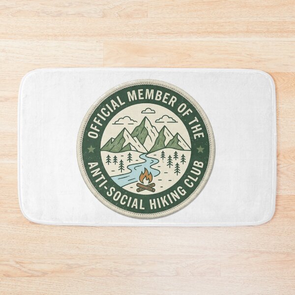 Item preview, Retro Anti-Social Hiking Club Vector Badge, Minimalist Mountain & River designed and sold by YourWearPulse.