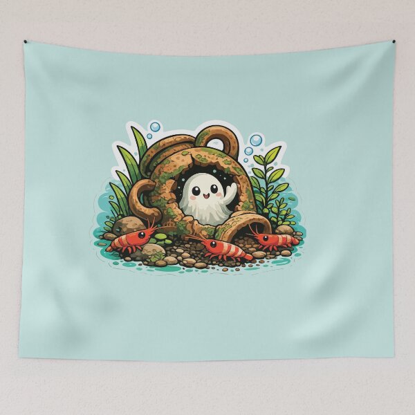 Item preview, Haunted Shrimp Cave Cute Aquarium Ghost designed and sold by SimplePoDesign.