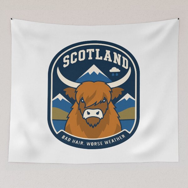 Item preview, Scotland Highland cattle weather humor badge designed and sold by Lyfeinsights.