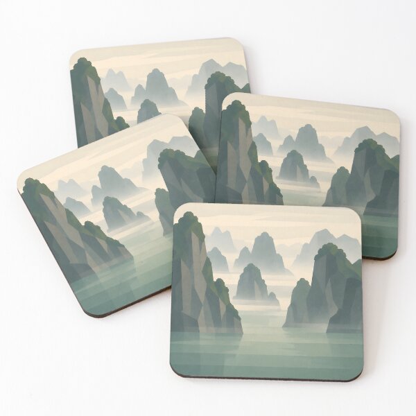 Item preview, Ha Long Bay Wall Art – Vietnam Karst Islands Minimalist Travel Poster Misty Seascape Print designed and sold by Martin's_Design.