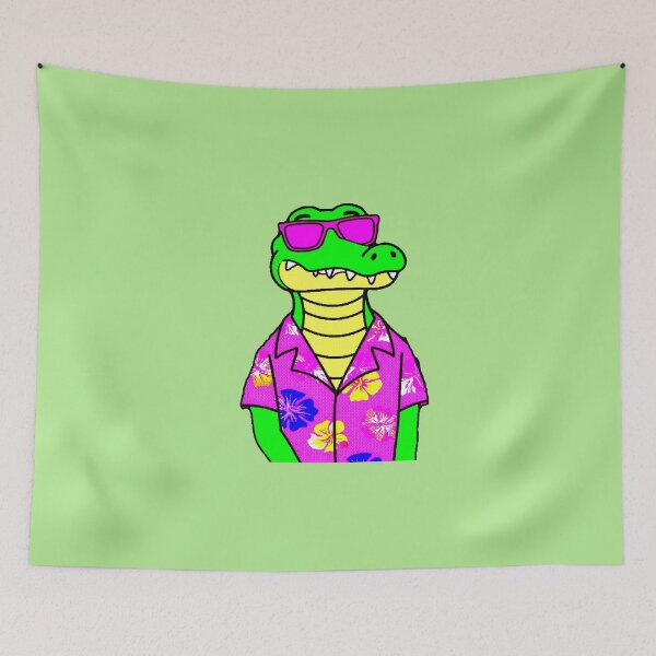Item preview, Tropical Crocodile Summer | 80s Vaporwave Style Hawaiian Shirt designed and sold by AstronautMerch.