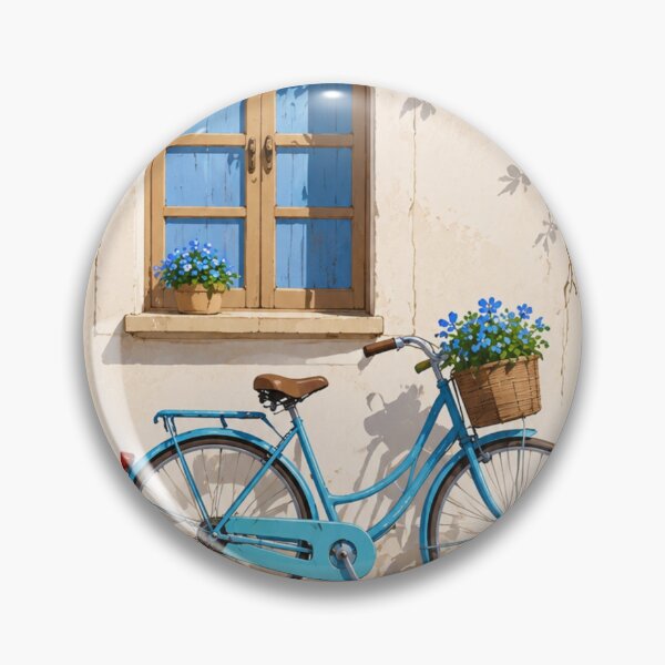 Item preview, Vintage Blue Bicycle & Blooming Window | Mediterranean Floral Wall Art designed and sold by ArtesioByZaber.