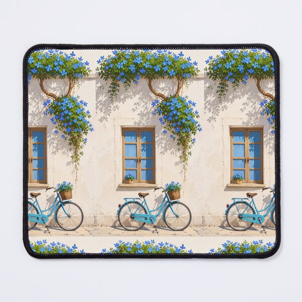 Item preview, Vintage Blue Bicycle & Blooming Window | Mediterranean Floral Wall Art designed and sold by ArtesioByZaber.
