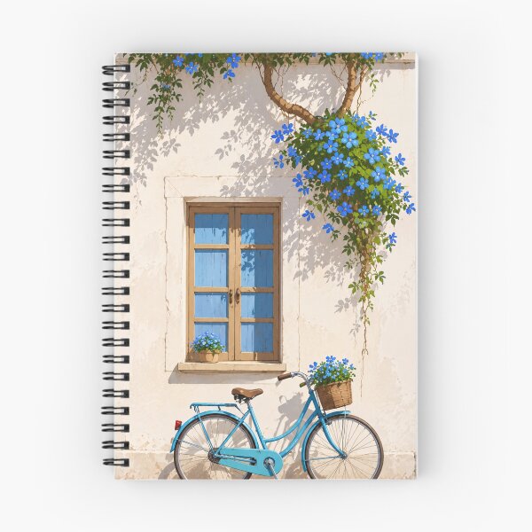 Item preview, Vintage Blue Bicycle & Blooming Window | Mediterranean Floral Wall Art designed and sold by ArtesioByZaber.