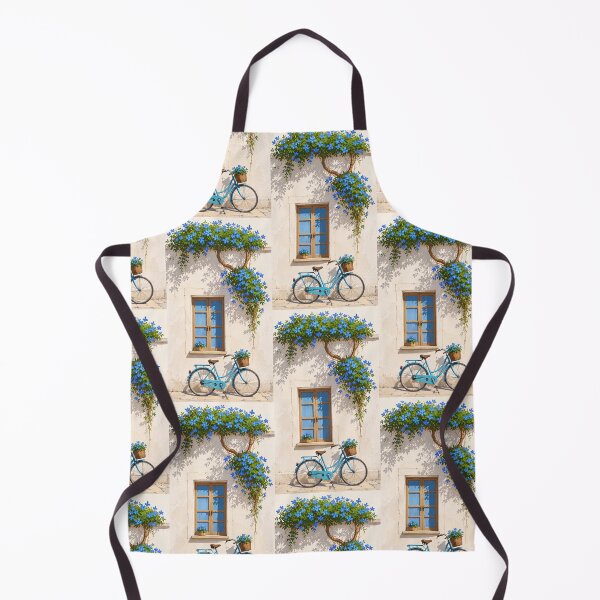 Item preview, Vintage Blue Bicycle & Blooming Window | Mediterranean Floral Wall Art designed and sold by ArtesioByZaber.