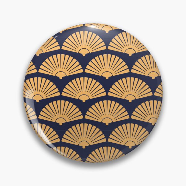 Item preview, Japanese Fan, Elegant Geometric Art Deco in Navy Blue and Gold designed and sold by CHERRY--SHOP.