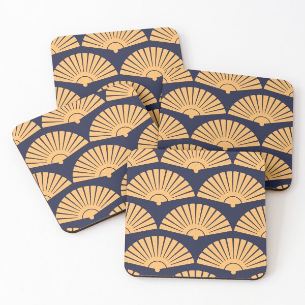 Item preview, Japanese Fan, Elegant Geometric Art Deco in Navy Blue and Gold designed and sold by CHERRY--SHOP.