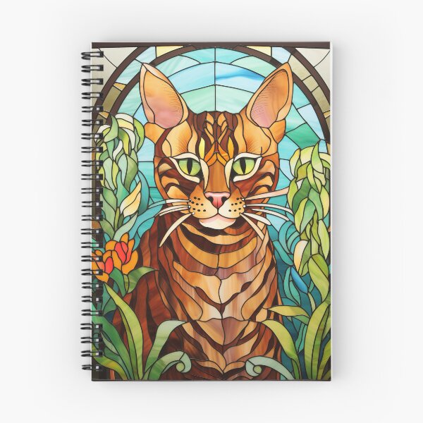 Item preview, Stained Glass Bengal Cat Portrait with Tropical Foliage designed and sold by pinkal.