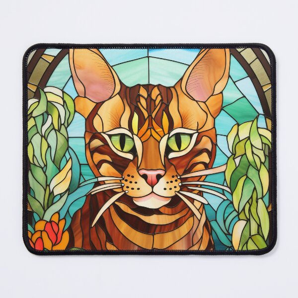 Item preview, Stained Glass Bengal Cat Portrait with Tropical Foliage designed and sold by pinkal.