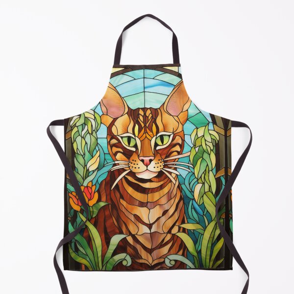 Item preview, Stained Glass Bengal Cat Portrait with Tropical Foliage designed and sold by pinkal.