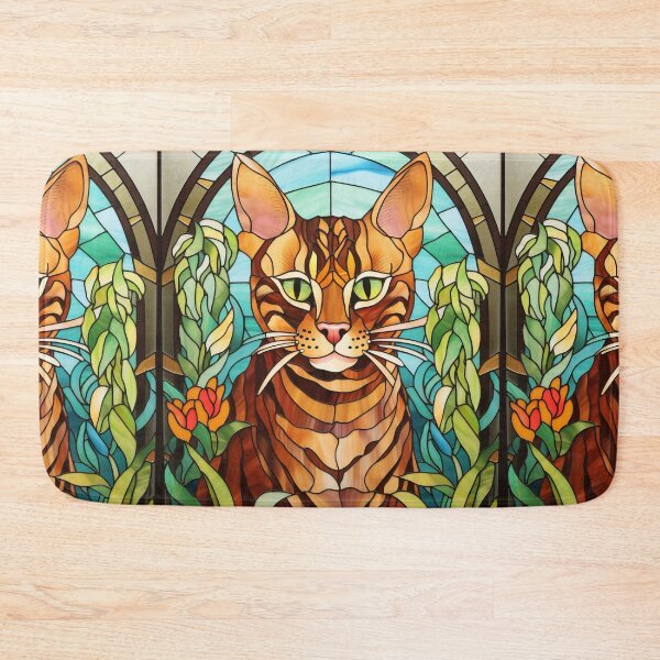 Item preview, Stained Glass Bengal Cat Portrait with Tropical Foliage designed and sold by pinkal.