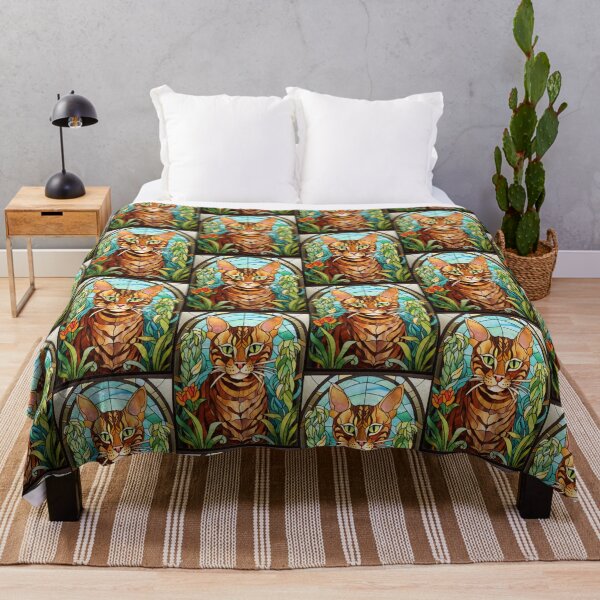 Item preview, Stained Glass Bengal Cat Portrait with Tropical Foliage designed and sold by pinkal.