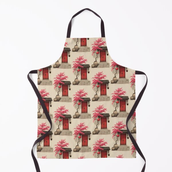 Item preview, Blossom Tree & Red Door | Traditional Asian Courtyard Wall Art designed and sold by ArtesioByZaber.