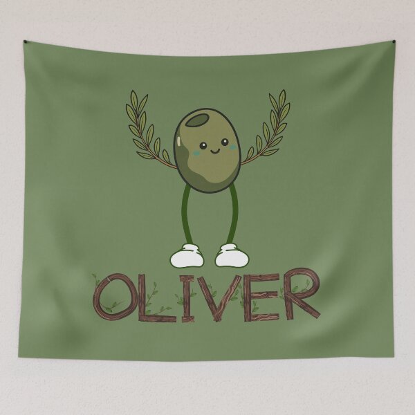 Aperçu de l'œuvre Olivier Arbre botanique vert Nom Oliver Kawaii Dessin animé Nourriture Branche d'olivier créée et vendue par Art IN Pack.