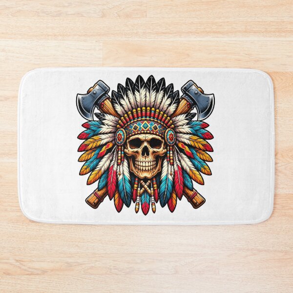 Item preview, Skull Feather Headdress T-Shirt | Tribal Skull Graphic Tee | Vintage Warrior Skull Axe Design Shirt designed and sold by MAStrends.