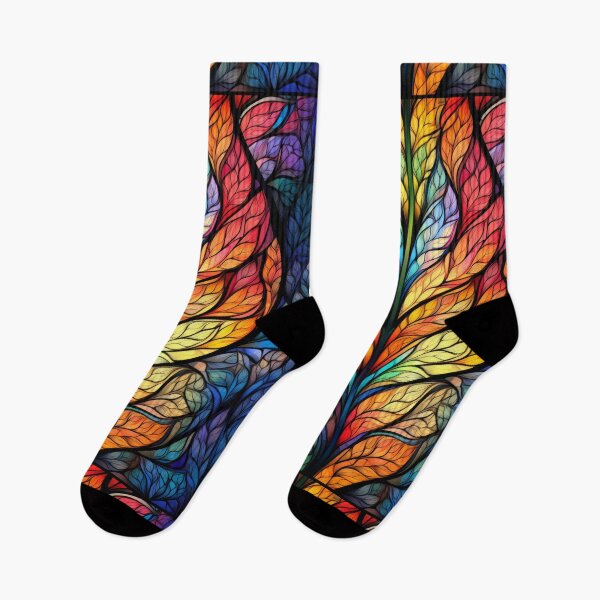 Item preview, Rainbow Stained Glass Leaves with Vibrant Botanical Design designed and sold by pinkal.