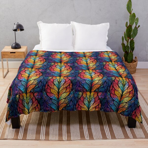 Item preview, Rainbow Stained Glass Leaves with Vibrant Botanical Design designed and sold by pinkal.
