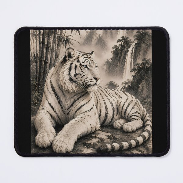 Item preview, Majestic White Tiger in Bamboo Mountains | Traditional Chinese Ink Painting designed and sold by ManJiangHong.