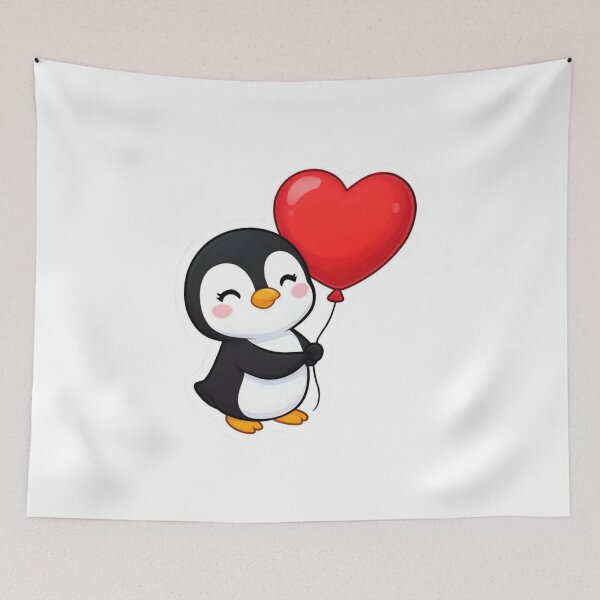 Item preview, Penguin With Red Heart Balloon designed and sold by nyxium-art.