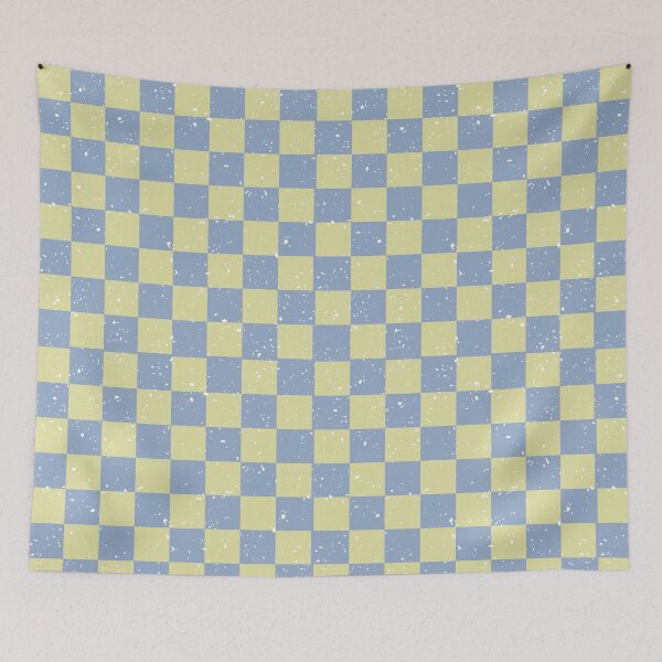 Item preview, Soft Vintage Checker Pattern | Periwinkle Blue Butter Yellow Distressed Seamless Retro Checkerboard designed and sold by Dino-Lune.