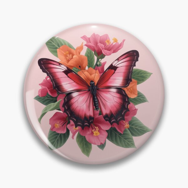 Item preview, Crimson Butterfly on Tropical Pink & Orange Flowers designed and sold by carthagia.