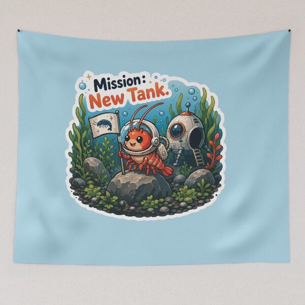 Item preview, Mission New Tank Funny Aquarium Shrimp designed and sold by SimplePoDesign.