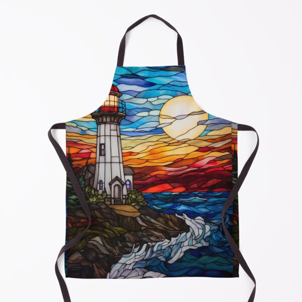 Item preview, Stained Glass Lighthouse at Sunset Over a Rocky Coast designed and sold by pinkal.