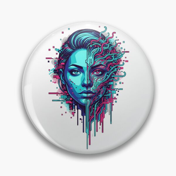 Artikelvorschau, Neon Cyberpunk Split Face Glitch Portrait entworfen und verkauft von DariaOltes.