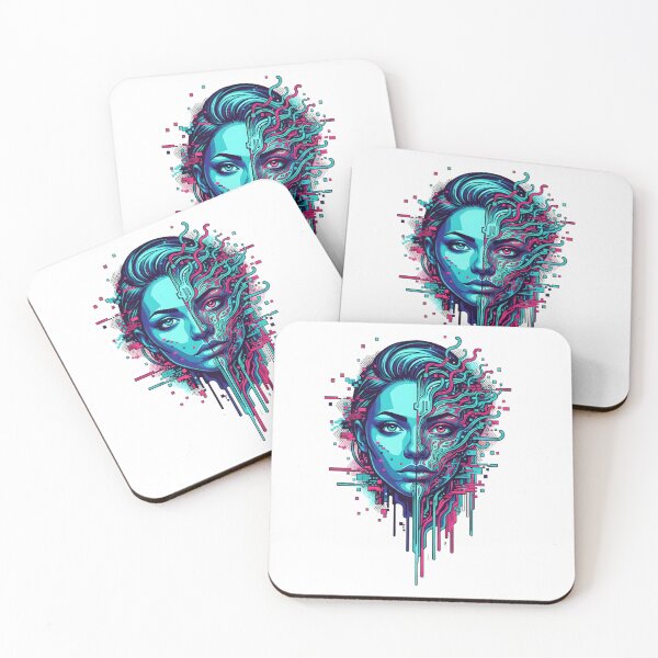 Item preview, Neon Cyberpunk Split Face Glitch Portrait designed and sold by DariaOltes.