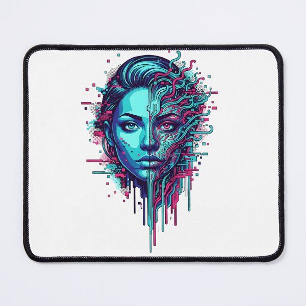 Item preview, Neon Cyberpunk Split Face Glitch Portrait designed and sold by DariaOltes.