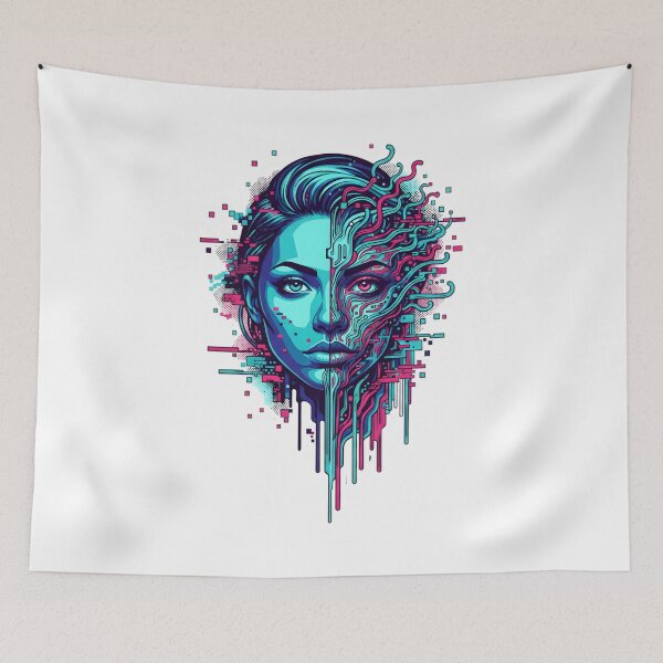 Item preview, Neon Cyberpunk Split Face Glitch Portrait designed and sold by DariaOltes.
