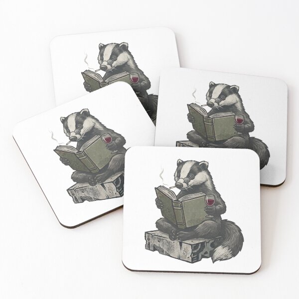 Item preview, Badger reading, with book, cigarette, and wine designed and sold by annvanart.