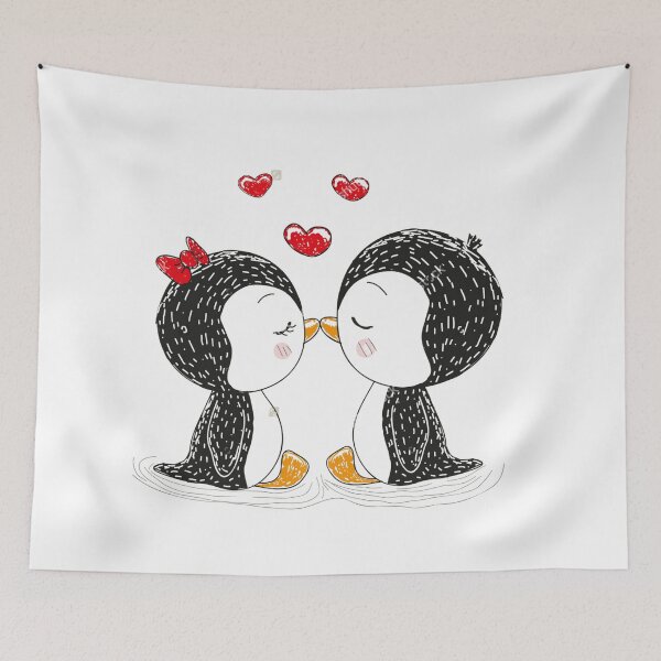 Item preview, Penguin Love Couple Drawing designed and sold by nyxium-art.