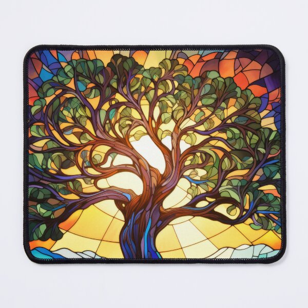 Item preview, Stained Glass Tree of Life Sunrise Nature Art designed and sold by pinkal.
