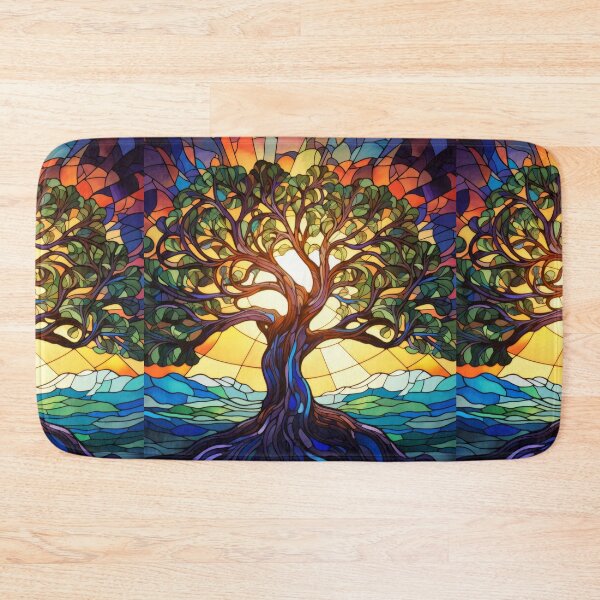Item preview, Stained Glass Tree of Life Sunrise Nature Art designed and sold by pinkal.