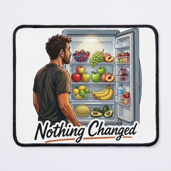 Item preview, Nothing Changed Funny Man Looking into Full Fridge Illustration designed and sold by Northern Glow Art.
